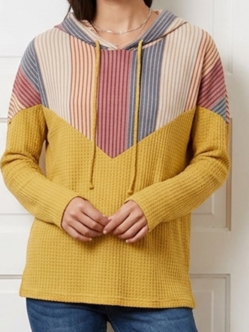 BIBI Colorblock Stripe Waffle Knit Hoodie Small NWOT